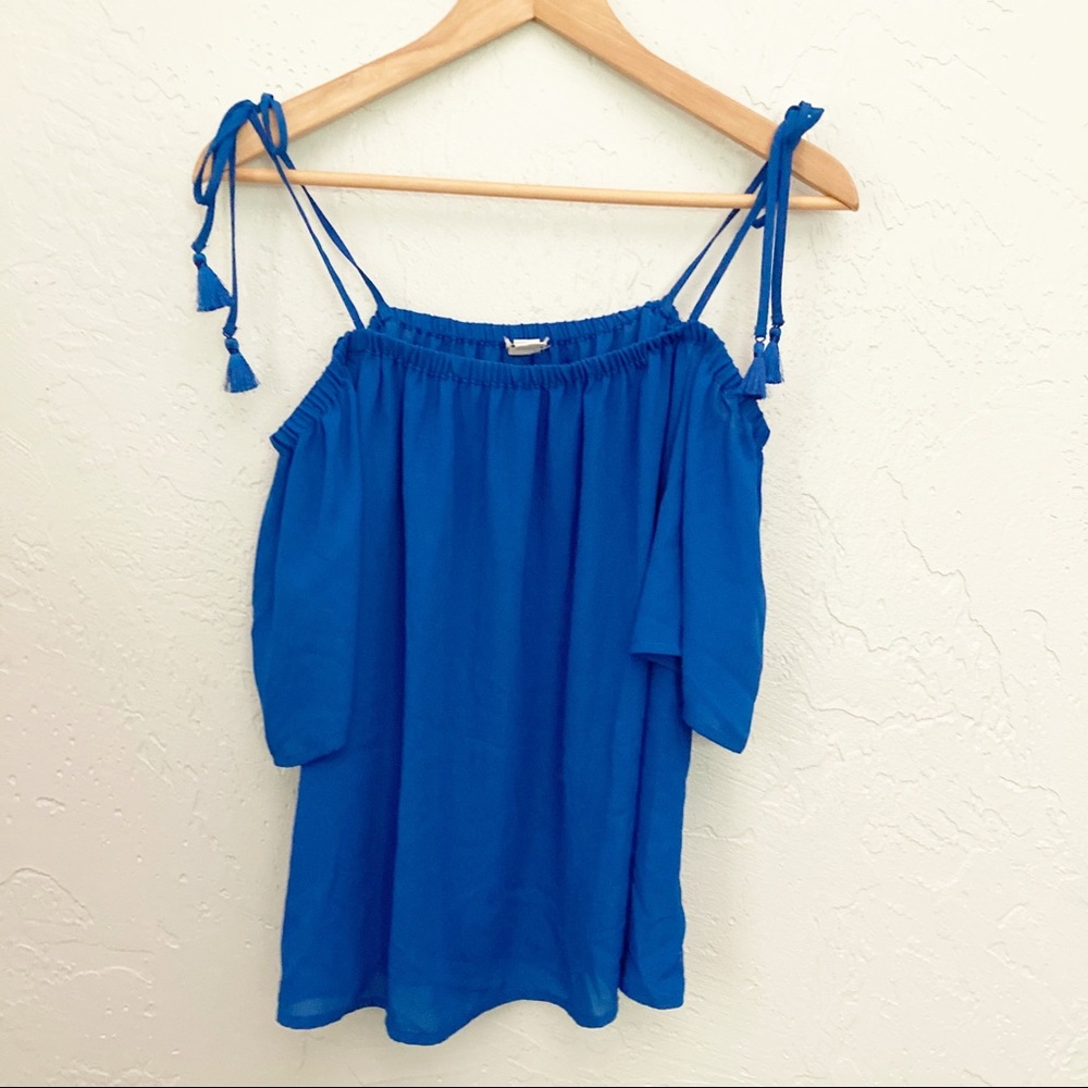 J crew off the shoulder blue chiffon blouse